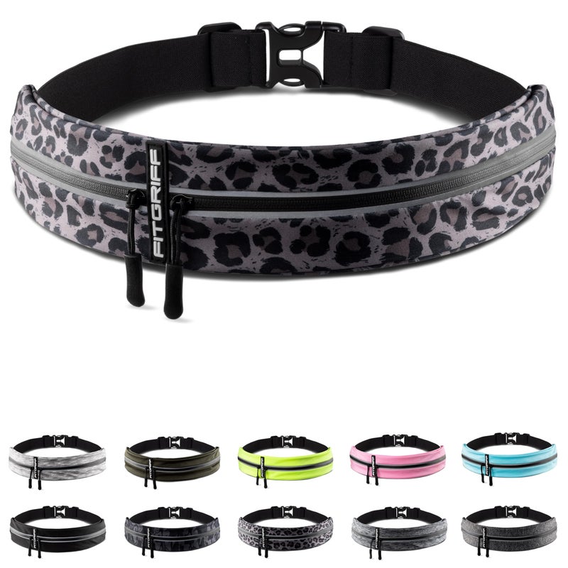 FitgriffÂ® Running Belt for Men & Women - Secure Jogging Pouch for Phone, Keys & Essentials - For All Cell Phones (Leopard, 33.5" - 47.5" Waist Size) - Image 1