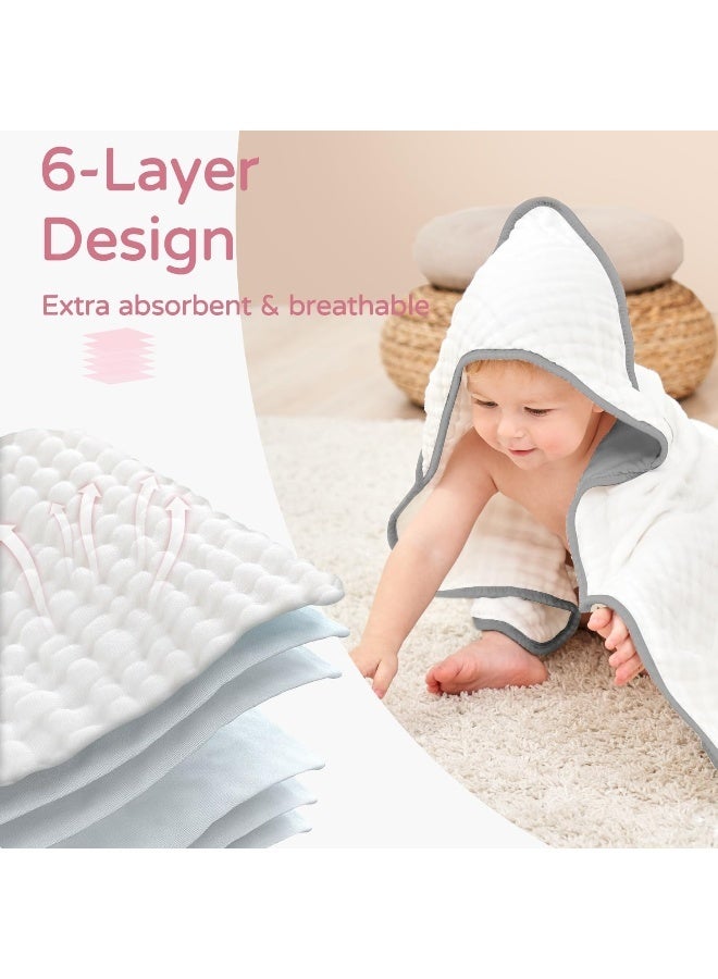 Yoofoss Hooded Baby Towels for Newborn 2 Pack 100% Muslin Organic Cotton Baby Bath Towel with Hood for Babies, Infant, Toddler and Kids, 32x32Inch, Soft and Absorbent Newborn Essential,White and Pink - Image 4