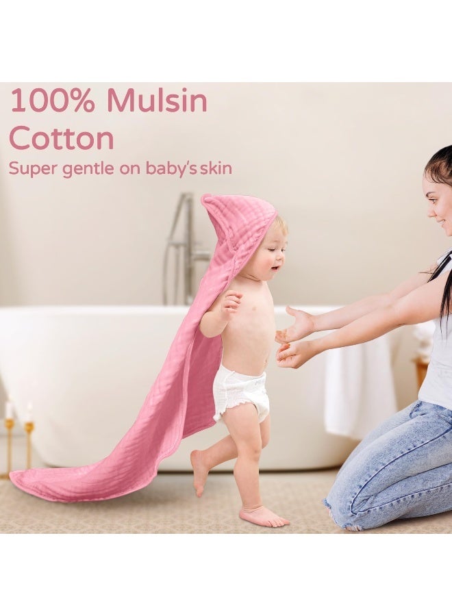 Yoofoss Hooded Baby Towels for Newborn 2 Pack 100% Muslin Organic Cotton Baby Bath Towel with Hood for Babies, Infant, Toddler and Kids, 32x32Inch, Soft and Absorbent Newborn Essential,White and Pink - Image 2