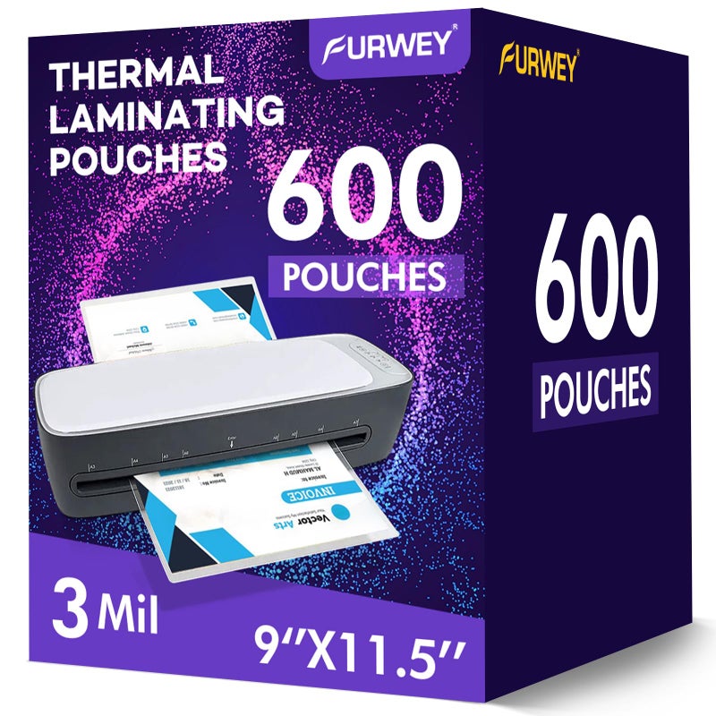 FURWEY 600 Pack Laminating Sheets, 3 Mil, 9 x 11.5 Inches Thermal Laminating Pouches Lamination Sheet Paper for Laminator, Clear, Letter Size, Office and School Supplies - Image 1