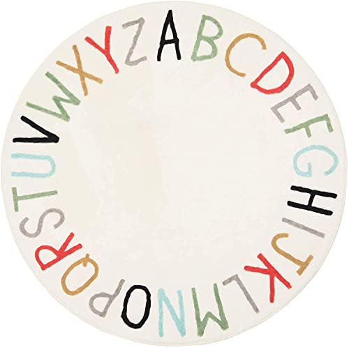 Topotdor Rainbow Round Kids Play Rug Alphabet Nursery Area Rug Extra Large Soft Crawling Play Mat for Children Toddlers Bedroom (71 inch, Multi Color) - Image 1