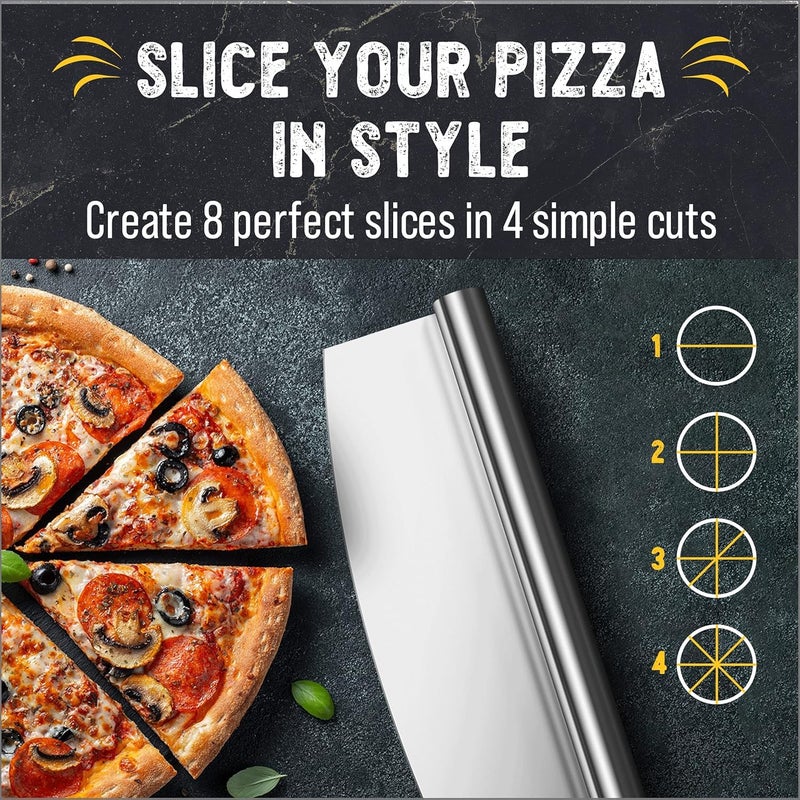 DERIKO Pizza Cutter Large Japanese Grade Sharp Stainless Steel Rocking Pizza Knife Cutter Professional Nonstick Pizza Slicer for Kitchen and Commercial Use - Image 3
