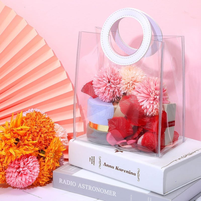 AIVER Clear Medium Gift Bags with White Round Handles Plastic Gift Wrap Bag Reusable Transparent PVC Tote Bag Valentine's Day Wedding Shopping Baby Shower Birthday 1-Count - Image 3