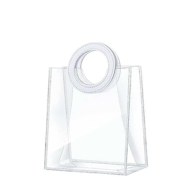 AIVER Clear Medium Gift Bags with White Round Handles Plastic Gift Wrap Bag Reusable Transparent PVC Tote Bag Valentine's Day Wedding Shopping Baby Shower Birthday 1-Count - Image 1