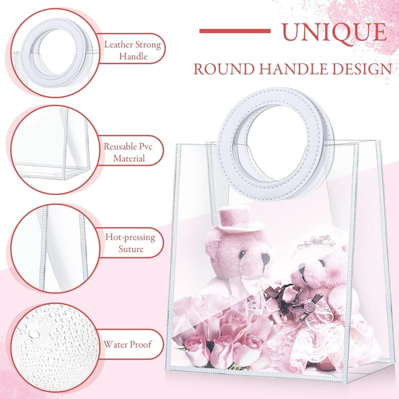 AIVER Clear Medium Gift Bags with White Round Handles Plastic Gift Wrap Bag Reusable Transparent PVC Tote Bag Valentine's Day Wedding Shopping Baby Shower Birthday 1-Count - Image 5