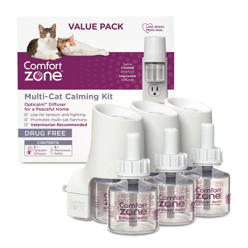 COMFORT ZONE Value Kit; 3 Multicat Diffusers & 6 Refills; Cat Calming Pheromone; Reduce Stress, Aggression, Fighting, Urine Marking, Scratching - Image 1