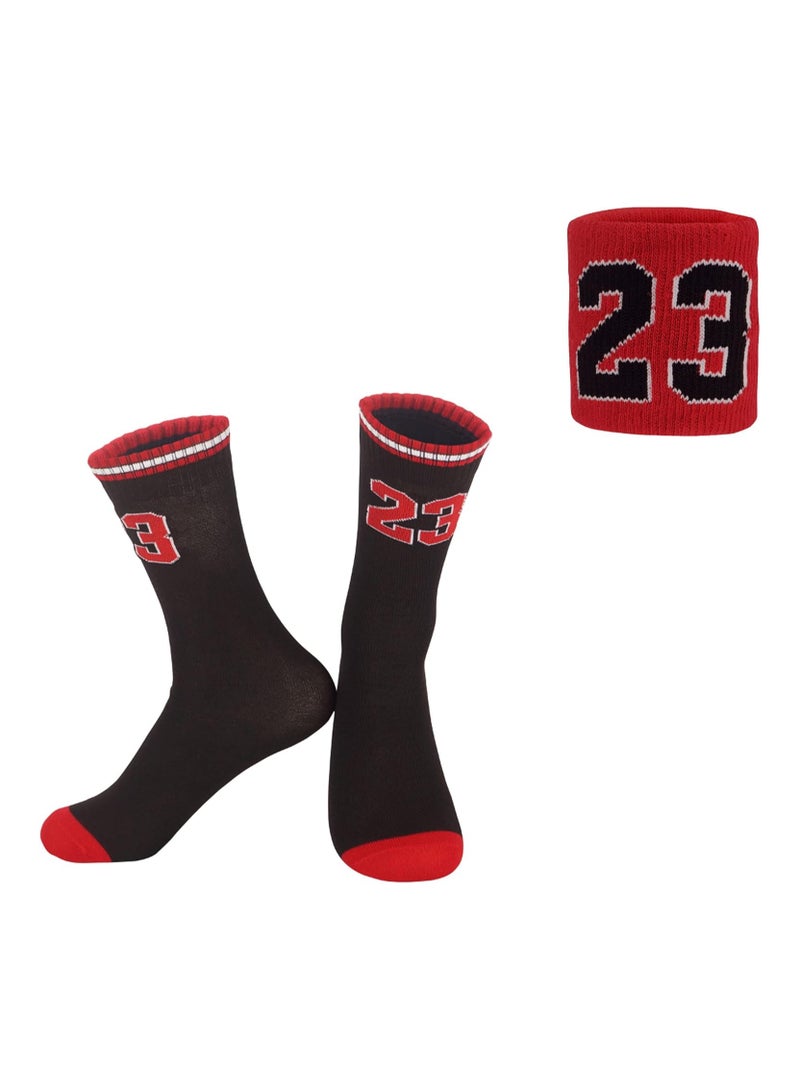 DOUGEI Elite Basketball Socks for Boys and Girls, Athletic Socks with Basketball Wristband, Compression Sport Socks for Kids 6-13, Red - Image 1