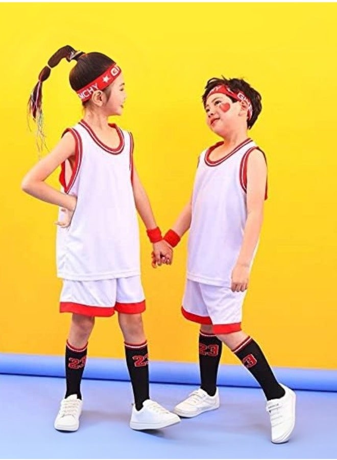 DOUGEI Elite Basketball Socks for Boys and Girls, Athletic Socks with Basketball Wristband, Compression Sport Socks for Kids 6-13, Red - Image 3