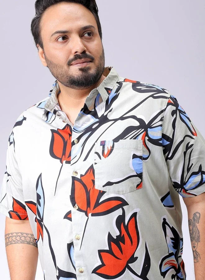 Take Two Plus Men Green Regular Fit Tropical Print Shirt