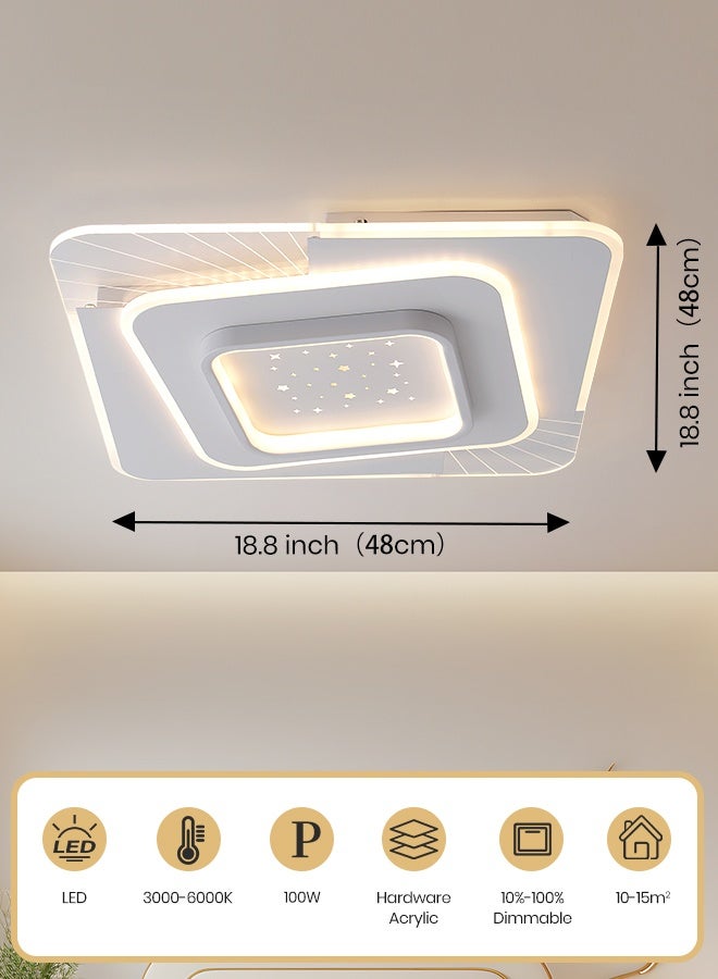 YATAI LIGHTING ضوء سقف LED مربع حديث، 100 واط، مصباح مدمج LED، ثلاثي الألوان مع تحكم بالزر لغرفة النوم، غرفة الطعام، القاعة، والدراسة، 48 سم - Image 3