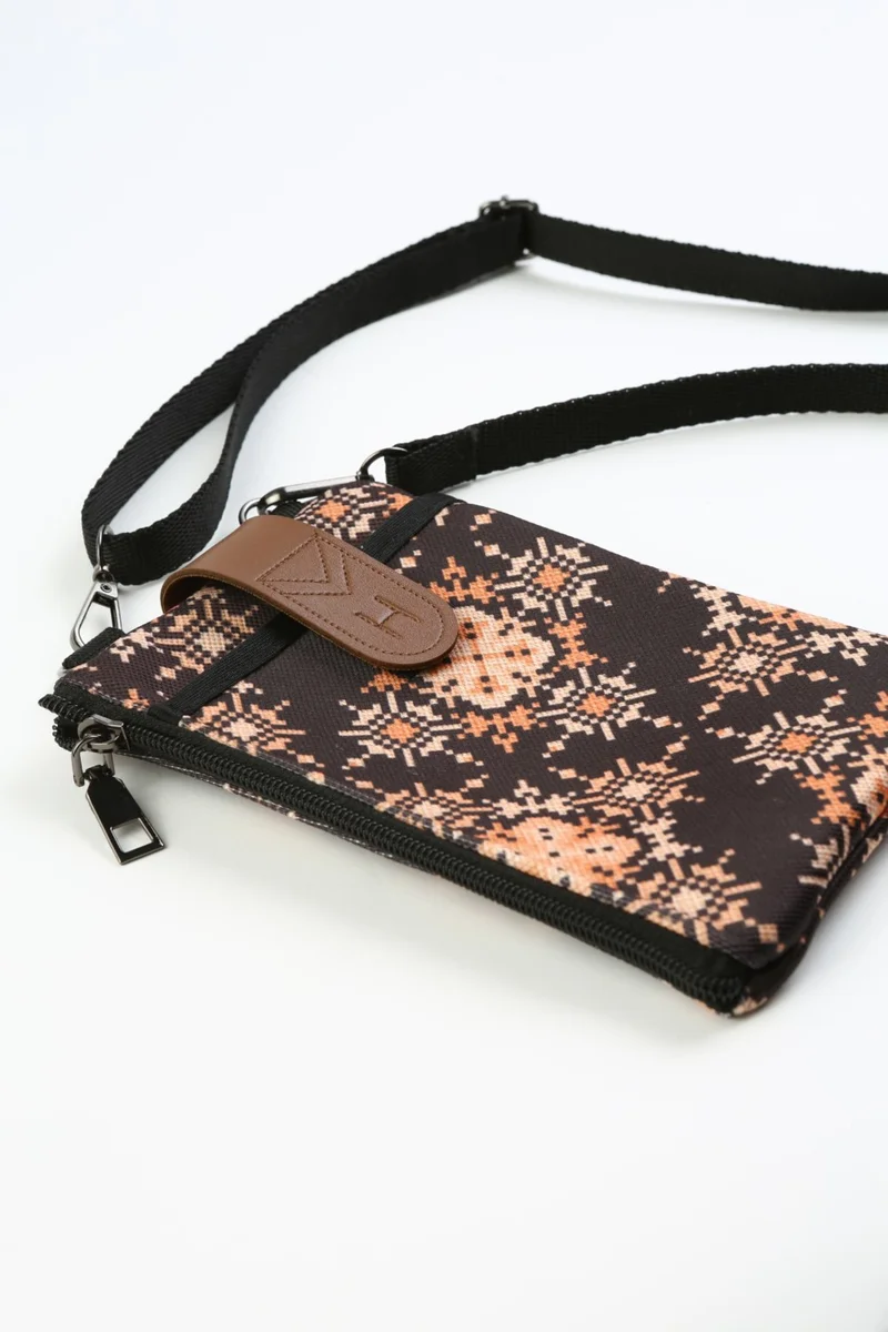 هامور Dough Women's Cross Strap Wallet with Phone Compartment Shoulder Bag Leather Cover Gold Lace