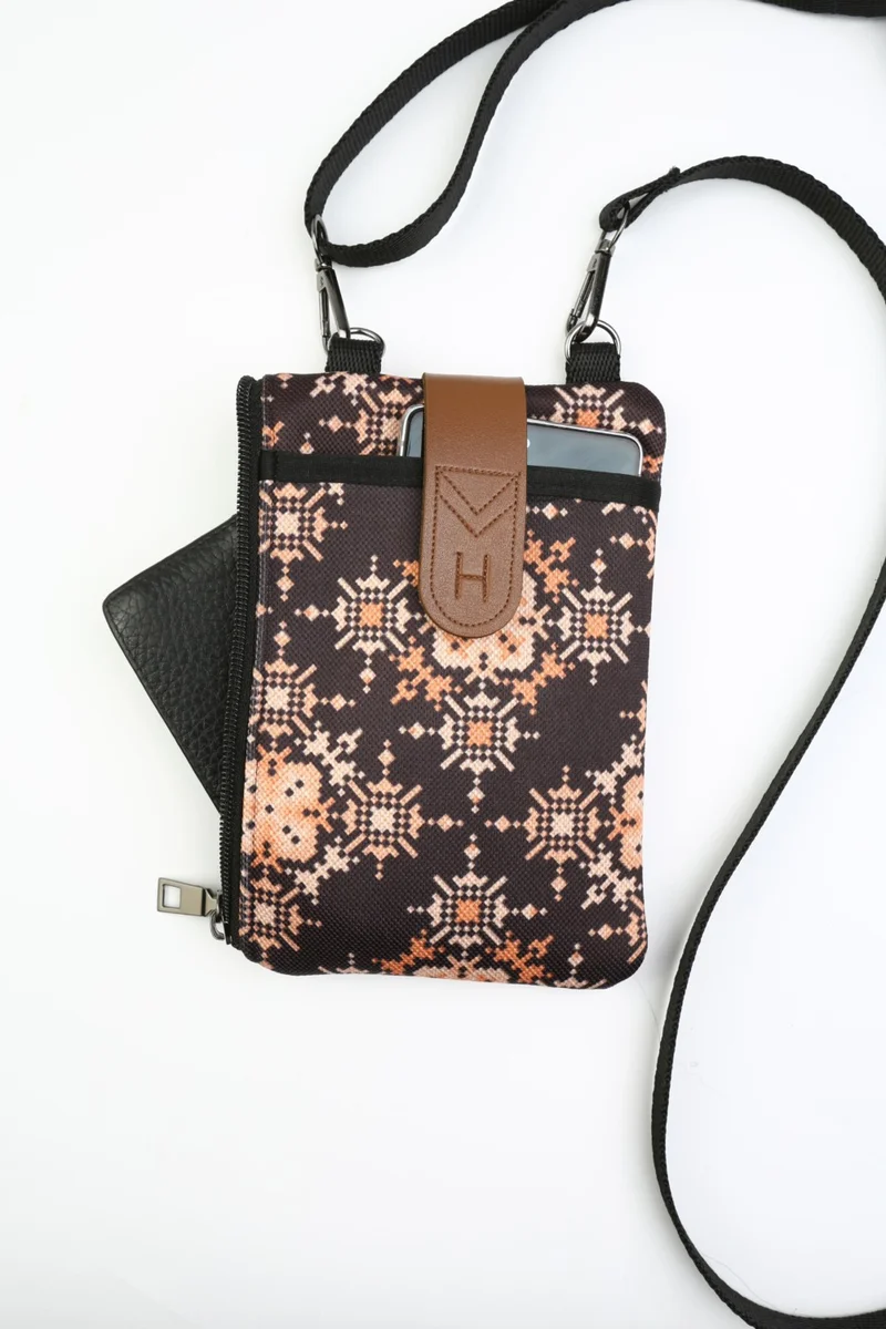 هامور Dough Women's Cross Strap Wallet with Phone Compartment Shoulder Bag Leather Cover Gold Lace