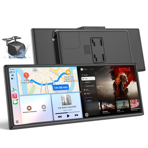 25HOURS HKA1 Carplay Screen for Car with Netflix/YouTube, True 10.25'' Wireless Apple CarPlay & Android Auto Touchscreen with 1080P Backup Camera, Apple Car Play, Built-in Apps,Split-Screen,Dual WiFi,GPS,Siri - Image 1