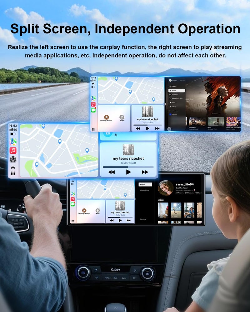 25HOURS HKA1 Carplay Screen for Car with Netflix/YouTube, True 10.25'' Wireless Apple CarPlay & Android Auto Touchscreen with 1080P Backup Camera, Apple Car Play, Built-in Apps,Split-Screen,Dual WiFi,GPS,Siri - Image 3