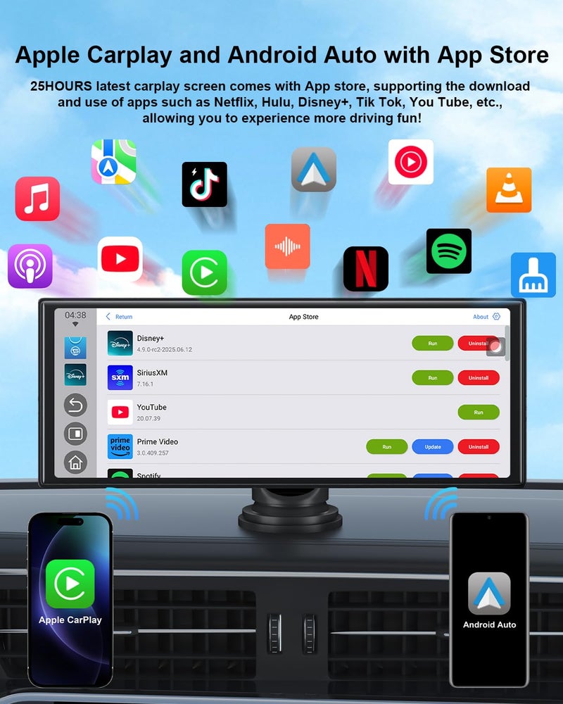 25HOURS HKA1 Carplay Screen for Car with Netflix/YouTube, True 10.25'' Wireless Apple CarPlay & Android Auto Touchscreen with 1080P Backup Camera, Apple Car Play, Built-in Apps,Split-Screen,Dual WiFi,GPS,Siri - Image 2