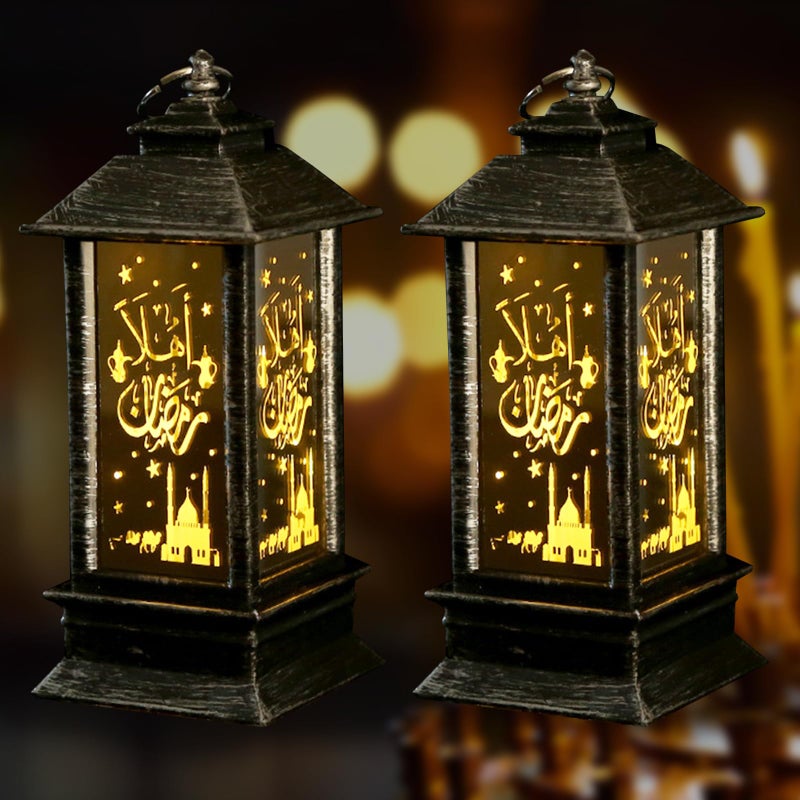 Glodecart 2PCS Ramadan Lanterns Black LED Not Water Resistant 5x2x3 Inches Tabletop Battery Operated Decorative Electric Lanterns Home Table Decor Ramadan Gifts