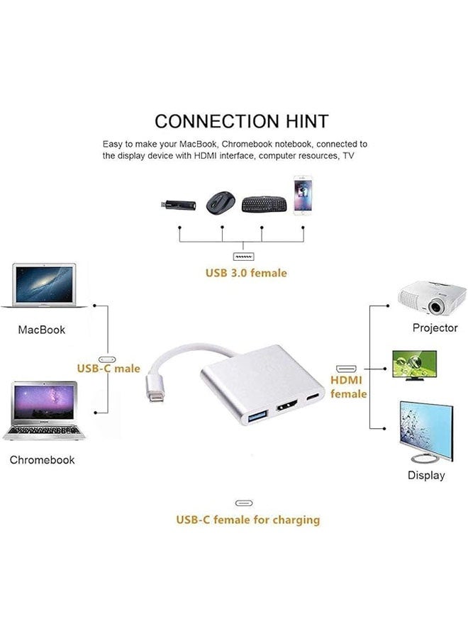 3 في 1 نوع C إلى محول HDTV محول 4K ، محول HDMI USB 3.0 PD سريع الشحن متعدد الموانئ لـ iPhone 15 16 17 سلسلة ، ماك بوك ، ماتبوك ، هواوي ، شياومي وسامسونج واجهة نوع C - Image 2