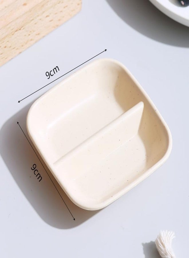 RoarCraft 6 Pcs Dual Dipping Sauce Bowls Melamine Soy Sauce Dish Two Compartments Party Trays Divided Fondue Plate Appetizer Plates for Restaurant Kitchen Sushi Soy Sauce (Set of 6, Beige) - Image 2