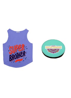 Dog T-Shirt With Rakhi Combo Super Brother & Happy Raksha Bandhan Printed Dog Round Neck Sleeveless Vest Tank T-Shirt & Rakhi+Fridge Magnet Special Crafted With Anti Chafing Elastic Band Gift For Bro/Boys Dogs (Lavender/Xxl)