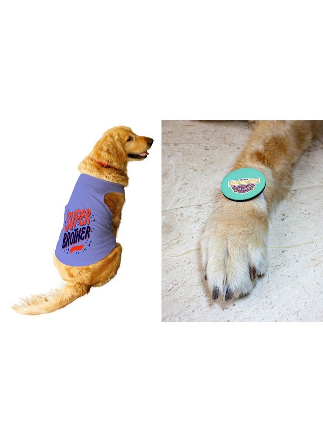 rusepin - Dog T-Shirt With Rakhi Combo Super Brother & Happy Raksha Bandhan Printed Dog Round Neck Sleeveless Vest Tank T-Shirt & Rakhi+Fridge Magnet Special Crafted With Anti Chafing Elastic Band Gift For Bro/Boys Dogs (Lavender/Xxl) - Image 1