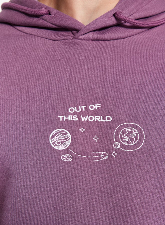 trendyol Lilac Regular/Normal Cut Space Embroidered Hooded Fleece/Warm Sweatshirt - Image 4