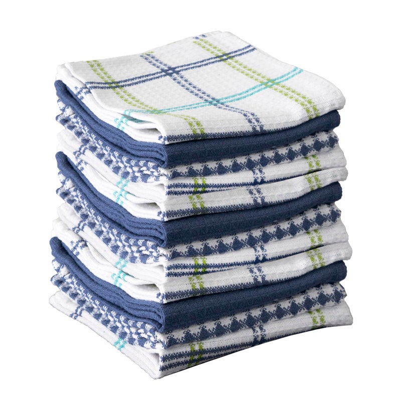 T-Fal Premium Waffle Dish Cloths: Highly Absorbent  Super Soft Long Lasting - 100% Cotton  12""x13"" Flat Waffle Dish Towel for Cleaning & Drying Dishes  (12-Pack)  Cool - Image 1