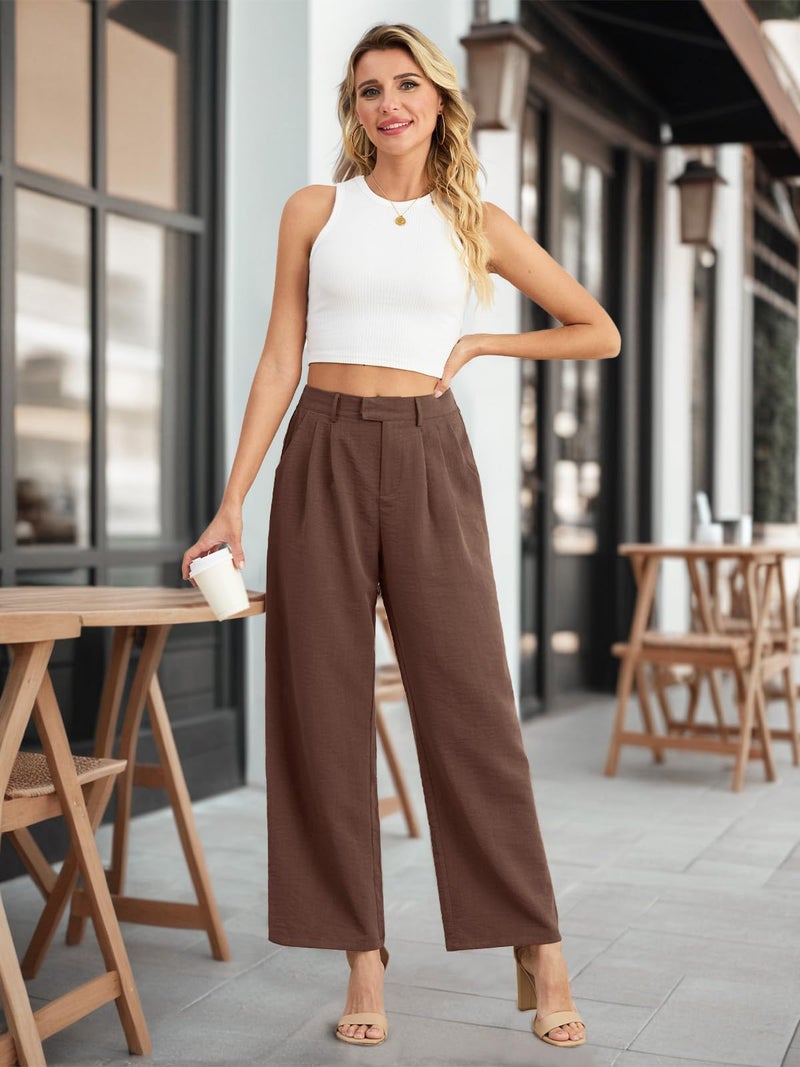 Feiersi Women's Wide Leg Pants Casual High Waisted Slacks Straight Dressy Pants Palazzo Trousers with Pockets(Coffee,Small) - Image 5