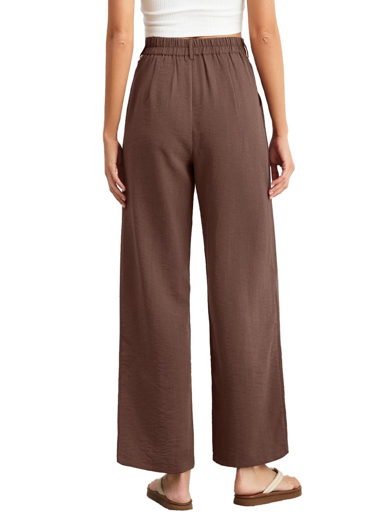 Feiersi Women's Wide Leg Pants Casual High Waisted Slacks Straight Dressy Pants Palazzo Trousers with Pockets(Coffee,Small) - Image 4