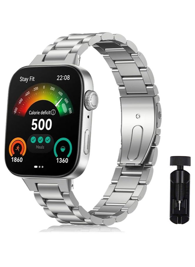 HablTech Straps Compatible with Huawei Watch Fit 3/Fit 4/Fit 4Pro Replacement Bands Metal Stainless Steel Business Wristband for Men Women Silver - Image 1