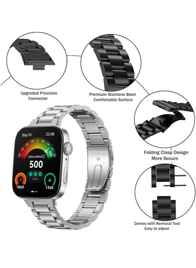 HablTech Straps Compatible with Huawei Watch Fit 3/Fit 4/Fit 4Pro Replacement Bands Metal Stainless Steel Business Wristband for Men Women Silver - Image 2