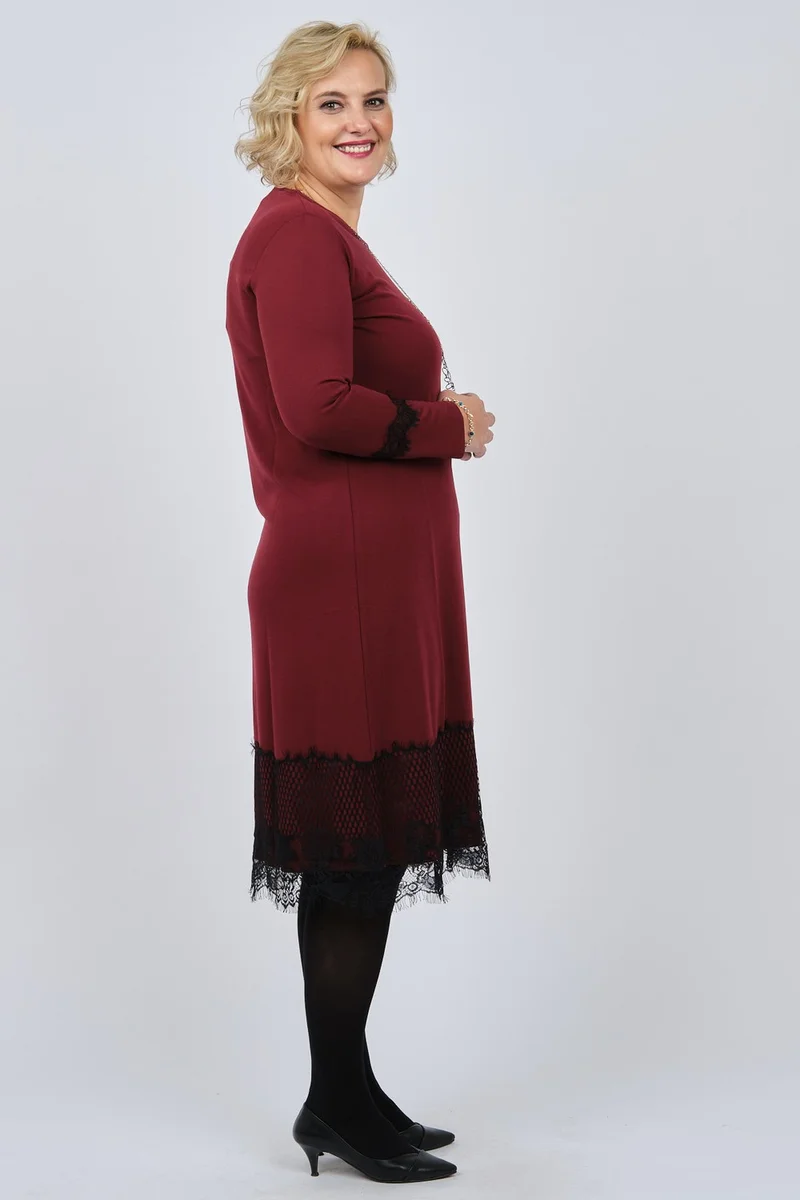 ديسين تريكو Pattern Knitwear Ced Women's Lace Detail Accessory Dress 47220585 Claret Red