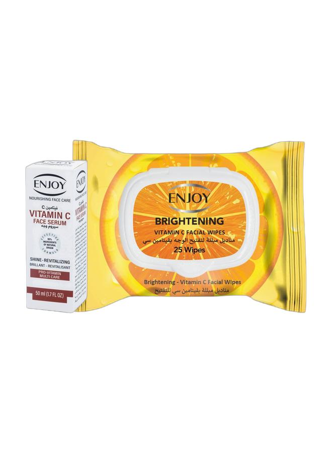 إنجوي سيروم فيتامين سي للوجه من إنجوي 50 مل – سيروم للتفتيح ومكافحة علامات التقدّم في السن يمنح بشرة مشرقة، يقلل البقع الداكنة ويرطّب البشرة + مناديل وجه قابلة للتحلل الحيوي بفيتامين سي من إنجوي – 25 منديل – تفتيح، توحّد لون البشرة وتجدّدها لمظهر منعش ومشرق" - Image 1