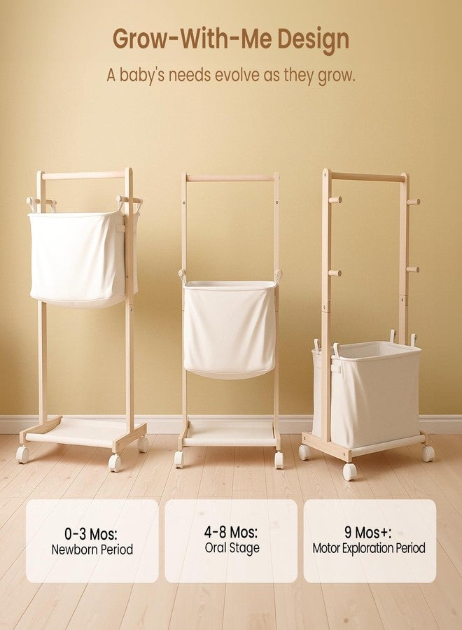 Woodtoe Baby Diaper Caddy Cart with Movable Storage Organizer, Natural Newborn Nursery Essentials, Mobile Utility Cart with Wheels for Nursery, Bedroom, Changing Table & Crib, Gifts for Baby Shower - Image 3