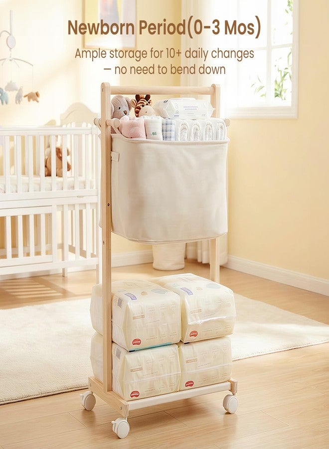 Woodtoe Baby Diaper Caddy Cart with Movable Storage Organizer, Natural Newborn Nursery Essentials, Mobile Utility Cart with Wheels for Nursery, Bedroom, Changing Table & Crib, Gifts for Baby Shower - Image 4