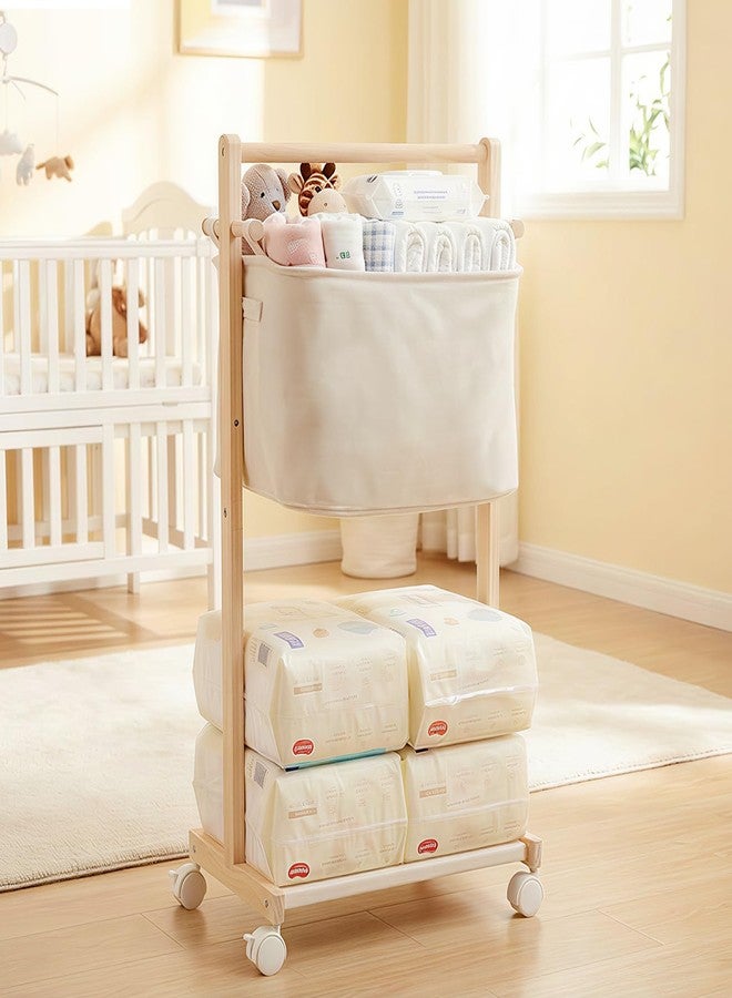 Woodtoe Baby Diaper Caddy Cart with Movable Storage Organizer, Natural Newborn Nursery Essentials, Mobile Utility Cart with Wheels for Nursery, Bedroom, Changing Table & Crib, Gifts for Baby Shower - Image 1