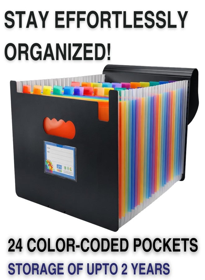 اس بي اس حافظة ملفات قابلة للتوسيع من SPS بحجم A4 - 24 جيبًا | أسود | سعة كبيرة | إغلاق مطاطي آمن | متينة ومقاومة للماء | تناسب مقاس A4 و Letter | منظم مستندات أكورديون - Image 2