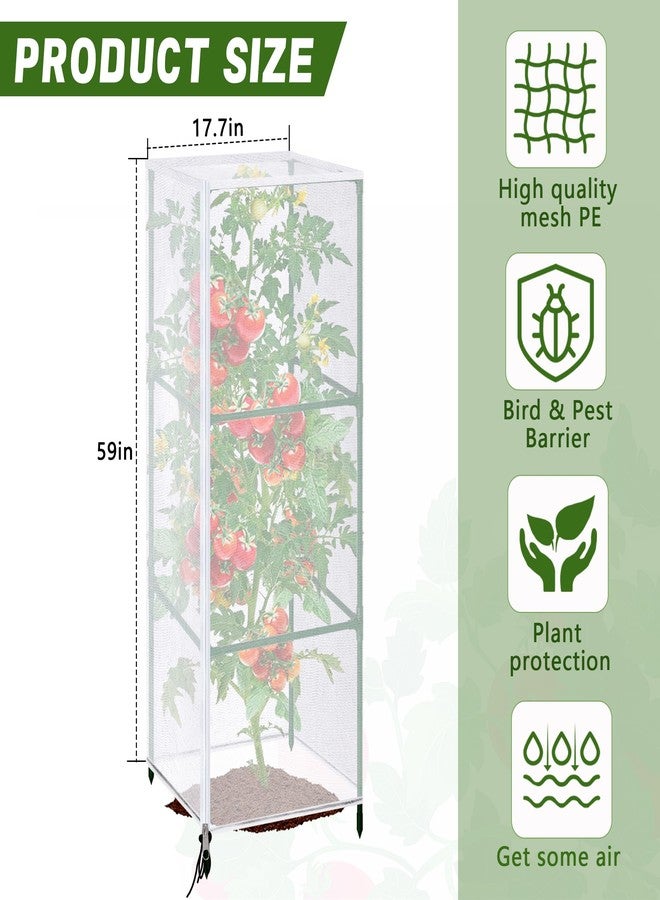 Purple Star 3 Pcs Garden Bird Netting Plant Cover for Square Tomato Cage, 59" x 17.7" Insect Bird Barrier Tomato Cage Net with Zipper & Drawstring, Tomato Trellis Netting Protection Cover for Protecting Plants - Image 2