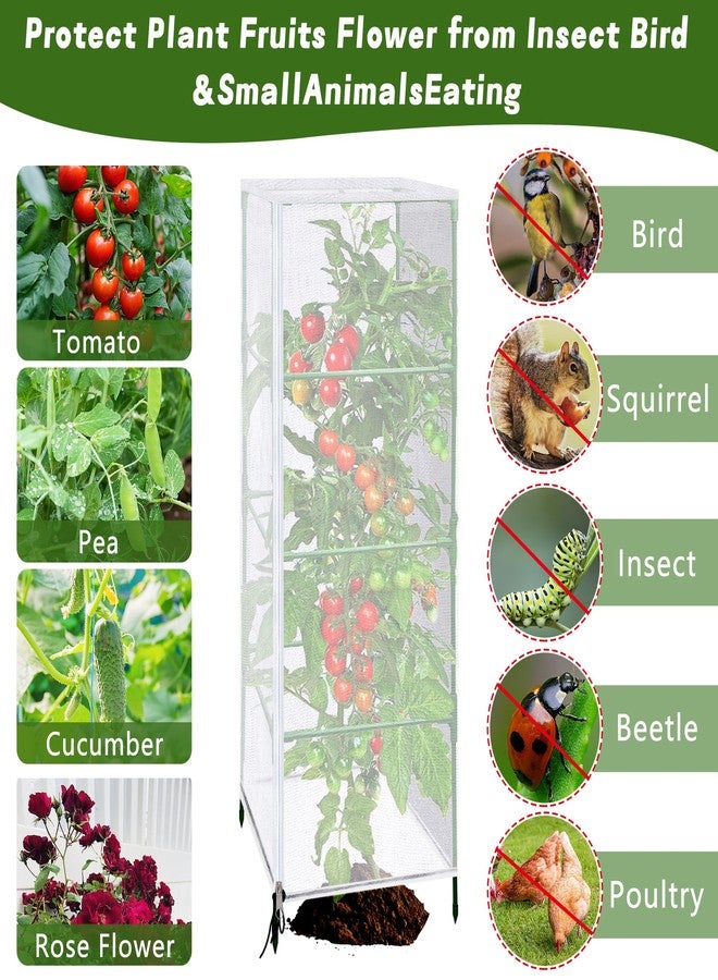 Purple Star 3 Pcs Garden Bird Netting Plant Cover for Square Tomato Cage, 59" x 17.7" Insect Bird Barrier Tomato Cage Net with Zipper & Drawstring, Tomato Trellis Netting Protection Cover for Protecting Plants - Image 4