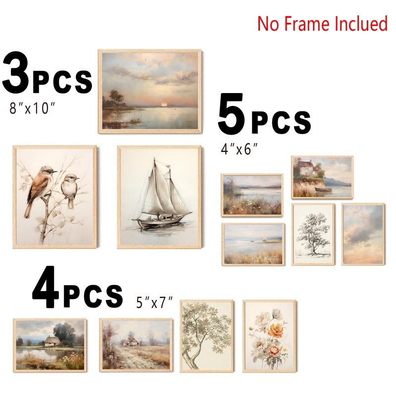 Aroutde Vintage Wall Art Prints Spring French Country Wall Decor Countryside Landscape Painting Canvas Wall Art French Farmhouse Pictures for Bedroom Living Room Gallery Wall Art Set of 12 (Unframed) - Image 2