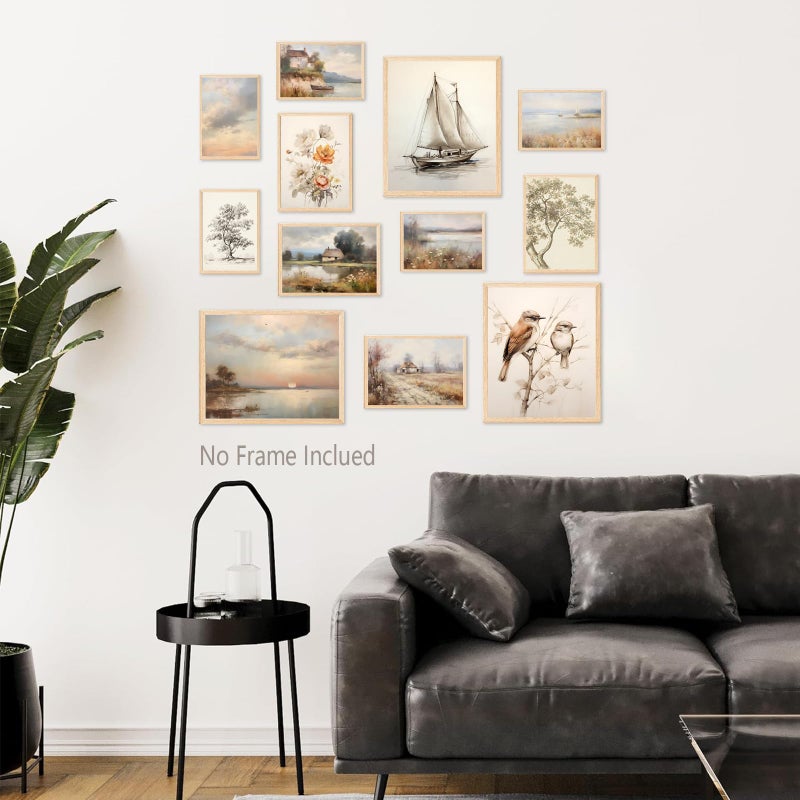 Aroutde Vintage Wall Art Prints Spring French Country Wall Decor Countryside Landscape Painting Canvas Wall Art French Farmhouse Pictures for Bedroom Living Room Gallery Wall Art Set of 12 (Unframed) - Image 4