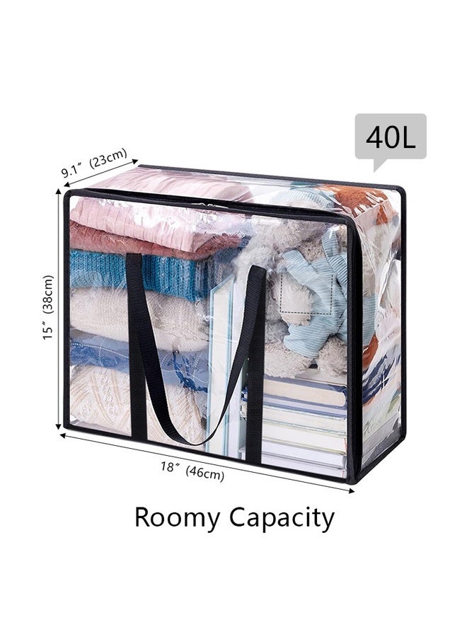DUNISO 3 Pack Clear Plastic Storage Bags, 40L Clothes Storage Bag with Zipper，Foldable Moving Bags with Reinforced Handle，Waterproof and Dustproof, Sturdy and Durable，for Loft Wardrobe for Bedding Clothes Blanket Duvet，46*23*38cm - Image 2