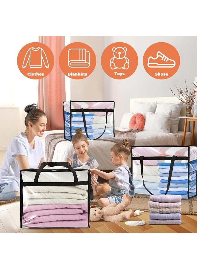 DUNISO 3 Pack Clear Plastic Storage Bags, 40L Clothes Storage Bag with Zipper，Foldable Moving Bags with Reinforced Handle，Waterproof and Dustproof, Sturdy and Durable，for Loft Wardrobe for Bedding Clothes Blanket Duvet，46*23*38cm - Image 5