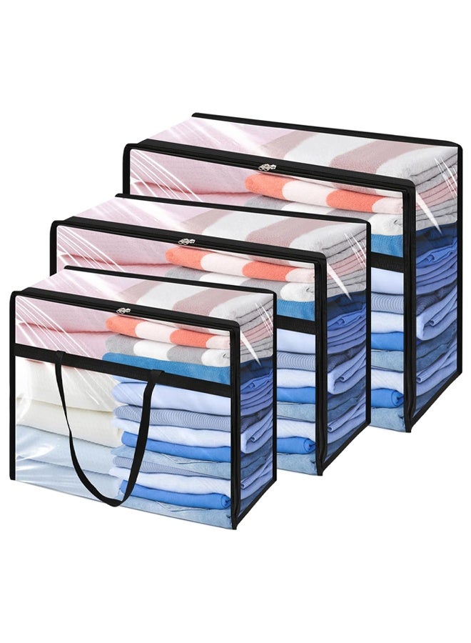 DUNISO 3 Pack Clear Plastic Storage Bags, 40L Clothes Storage Bag with Zipper，Foldable Moving Bags with Reinforced Handle，Waterproof and Dustproof, Sturdy and Durable，for Loft Wardrobe for Bedding Clothes Blanket Duvet，46*23*38cm - Image 1