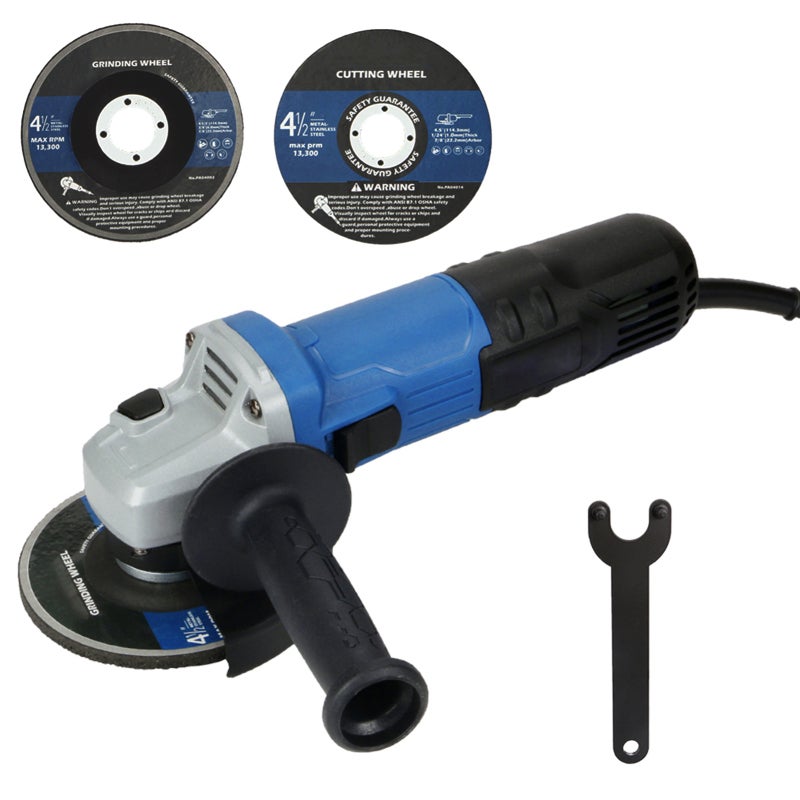 Angle Grinder 4-1/2" 750W 6 Amps 12000RPM Blue: 3-Position Anti-Vibration Side Handle - Safety Protection Cover & Fast Heat Dissipation Portable Grinder for Metal Cutting, Rust Removal, Home & Industr - Image 1