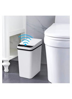 Excefore Small Touchless Bathroom Trash Can with Lid 12 Liter/3.2 Gallon Smart Motion Sensor Trash Can for Bedroom Living Room Toilet Slim Narrow Covered Garbage Can, White  - Image 1