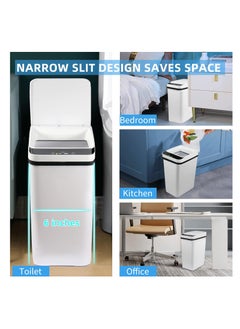 Excefore Small Touchless Bathroom Trash Can with Lid 12 Liter/3.2 Gallon Smart Motion Sensor Trash Can for Bedroom Living Room Toilet Slim Narrow Covered Garbage Can, White  - Image 5