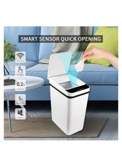 Excefore Small Touchless Bathroom Trash Can with Lid 12 Liter/3.2 Gallon Smart Motion Sensor Trash Can for Bedroom Living Room Toilet Slim Narrow Covered Garbage Can, White  - Image 2