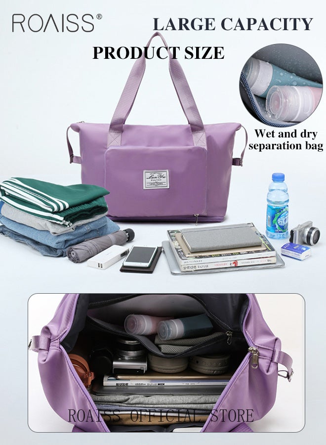 roaiss Women Foldable Travel Bag Ladies Short Trip Handbag Duffel Bag with Large Capacity Perfect for Travel Maternity and Business Ideal for Storing and Organizing Luggage and Gym Essentials Purple - Image 2