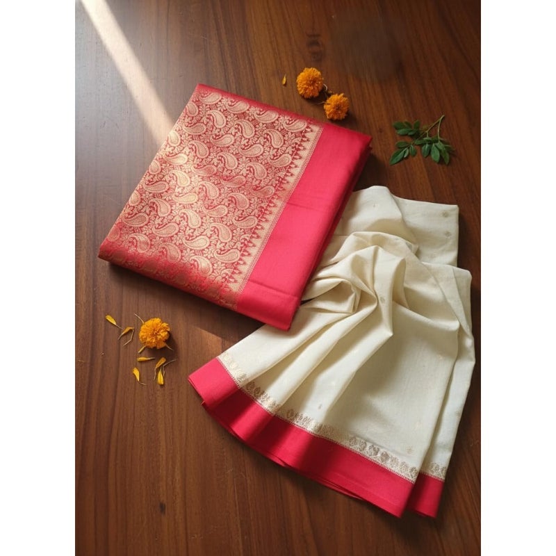 Traditional kanjeevram Saree for weddings and festivals, silk with zari border, beige and black with gold accents, luxurious texture and intricate craftsmanship - Image 2