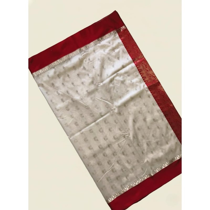 Traditional kanjeevram Saree for weddings and festivals, silk with zari border, beige and black with gold accents, luxurious texture and intricate craftsmanship - Image 3